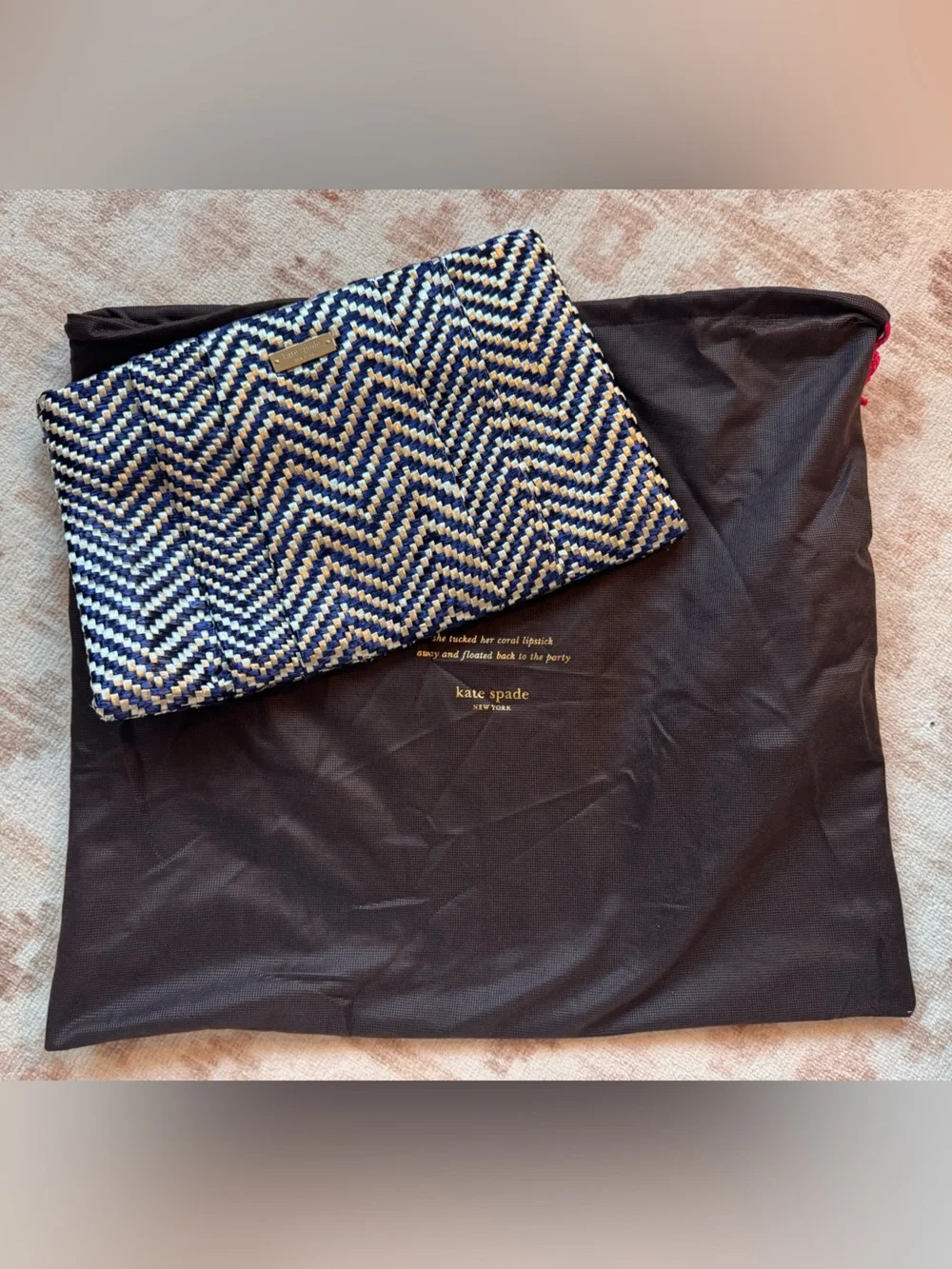 kate spade Blue and White Woven Clutch with Gold Interior